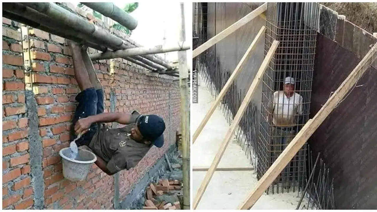 Potret Lucu Saat Tukang Bangunan Beratraksi Ini Bikin Ketawa Geli
