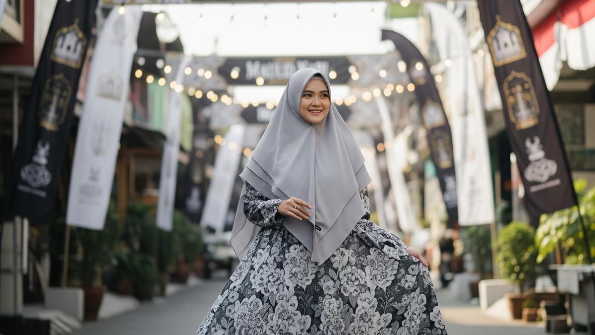 9 Model Gamis Motif Bunga Muslimah untuk Perayaan Maulid Nabi, Anggun dan Syar'i