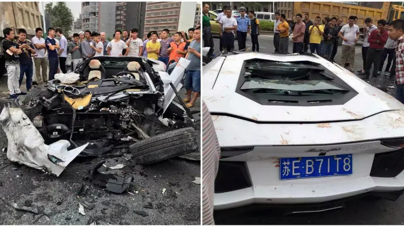 Ditabrak Truk Tanah, Lamborghini Aventador Langsung Rontok