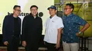 Head of Corporate Leasing and Marcomm Agung Sedayu Frans K Arsinto, Founder of BrightspotMRKT Anton Wirjono, Corsec PT MRT Jakarta M. Kamaluddin dan SVP Operations and Traffic Lazada Indonesia Haikal Bekti Anggoro berbincang jelang BrightspotMRKT di Jakarta, (17/9/2019). (Liputan6.com/Fery Pradolo)