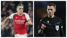 Momen unik terlihat saat laga leg kedua 16 besar Liga Champions 2023/2024 antara Arsenal Melawan Porto di Emirates Stadium, London, Inggris, Rabu (13/03/2024) dini hari WIB. Wasit asal Prancis, Clement Turpin menjadi obrolan karena parasnya yang mirip dengan pemain sayap Arsenal, Leandro Trossard. Mereka berdua bahkan sempat tertangkap layar kamera televisi ketika sedang berbincang. Saking miripnya, banyak orang mengira mereka adalah saudara. Padahal, keduanya sama sekali tak ada ikatan darah. Laga tersebut dimenangkan oleh Arsenal melalui babak penalti dengan skor 4-2. Sementara gol penyeimbang agregat dicetak oleh Leandro Trossard. (Foto Kolase: AP Photo/Frank Augstein dan AFP/Adrian Dennis)