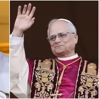 Busana debut Paus Leo XIV (kanan) berbeda dengan mendiang Fransiskus (kiri). (Vincenzo PINTO/AFP&nbsp;AP/Alessandra Tarantino)