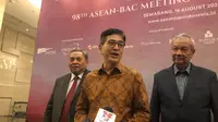 Ketua ASEAN-Business Advisory Council (BAC) Arsjad Rasjid setelah ASEAN-BAC Joint Business Council (JBC) Meeting, Jumat, (18/8/2023). (Elza/Liputan6.com)