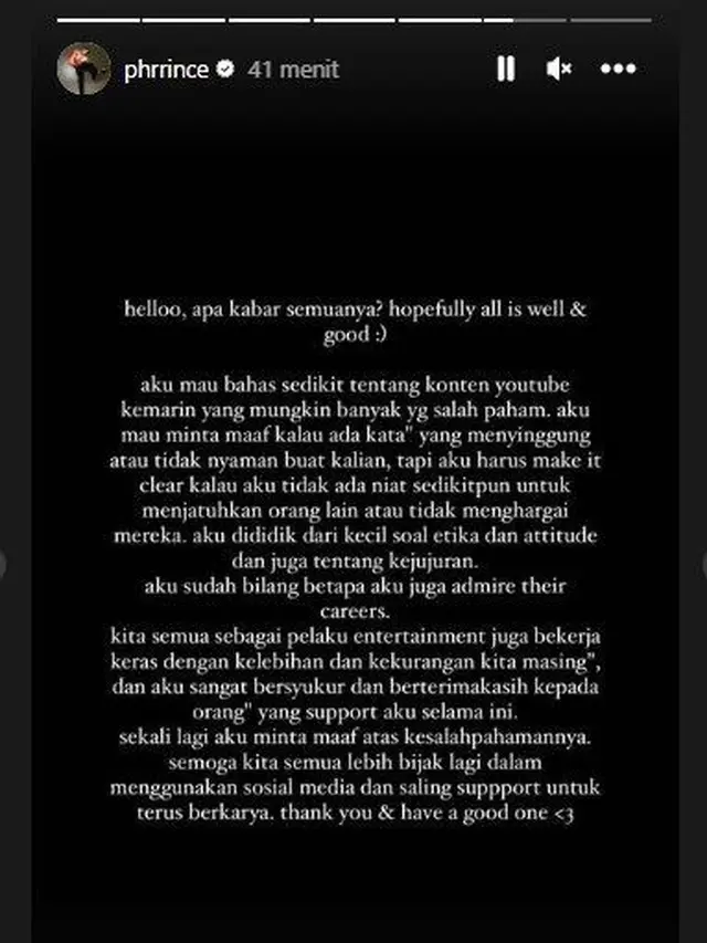 Permintaan maaf Gabriel Prince.