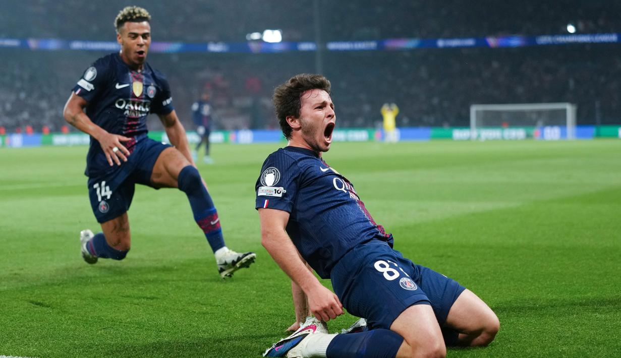 Hujan gol tersaji saat Paris Saint-Germain menundukkan Bayern Munchen dengan skor 5-4 pada leg pertama semifinal Liga Champions UEFA di Parc des Princes, Rabu (29/4/2026) dini hari WIB. (AP Photo/Aurelien Morissard)