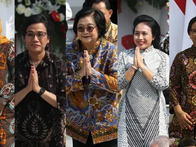 Foto kolase lima menteri perempuan yang masuk Kabinet indonesia Maju, mereka adalah Ida Fauziah, Sri Mulyani, Siti Nurbaya, Gusti Ayu Bintang Darmavati dan Retno Marsudi (kiri ke kanan). Kelimanya terpilih menjadi menteri pada Kabinet Indonesia Maju periode 2019-2024. (Liputan6.com/Angga Yuniar)