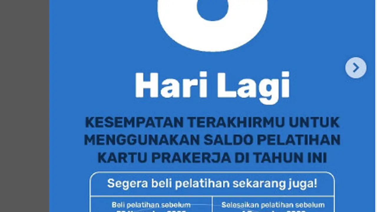 Manajemen meminta penerima kartu prakerja gelombang 47 yang belum membeli pelatihan pertama, segera beli pelatihan pertama sebelum 30 November 2022.