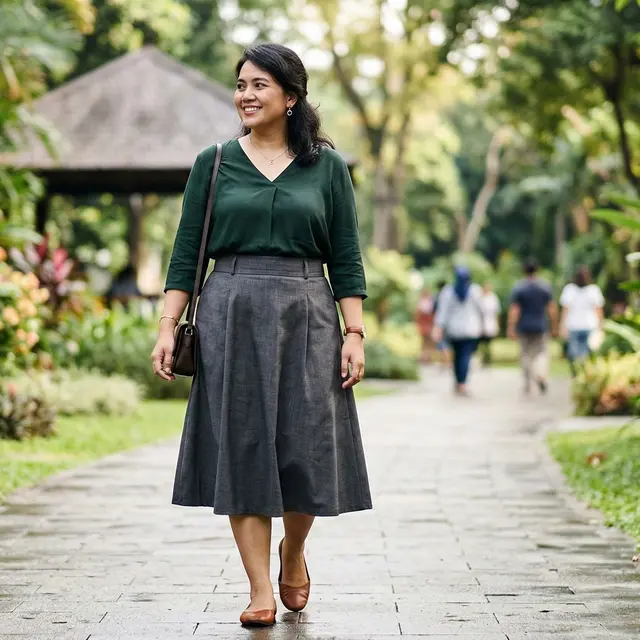 Model Set Rok dan Blouse untuk Wanita Plus Size (Foto: Gemini AI)