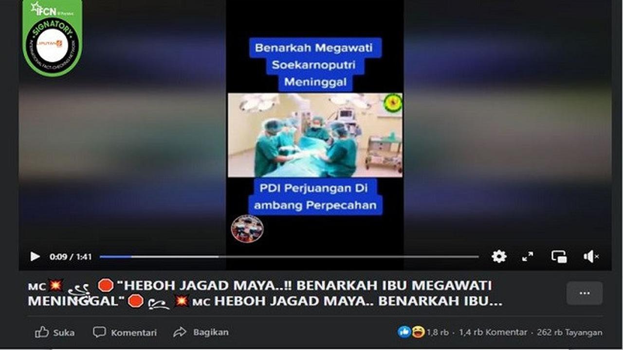 Gambar Tangkapan Layar Video Berisi Kabar Hoaks Megawati Soekarnoputri Meninggal Dunia (sumber: Facebook).