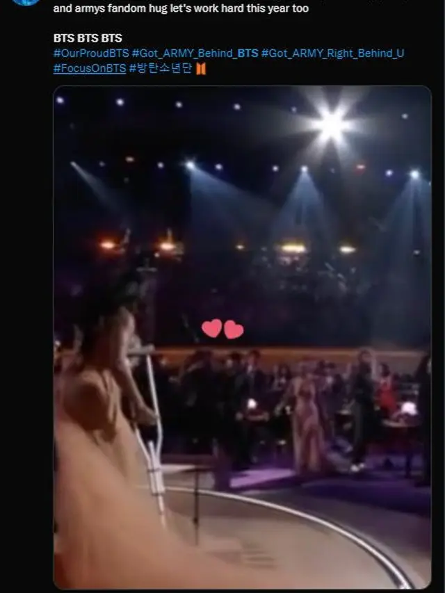 Unggahan ARMY yang bereaksi atas penampilan BTS di Grammy Awards 2022. (Twitter/ BTSlockdownonly)