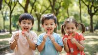 Ilustrasi anak-anak sedang asyik memakan jajanan pedas Latiao. (Foto by AI)