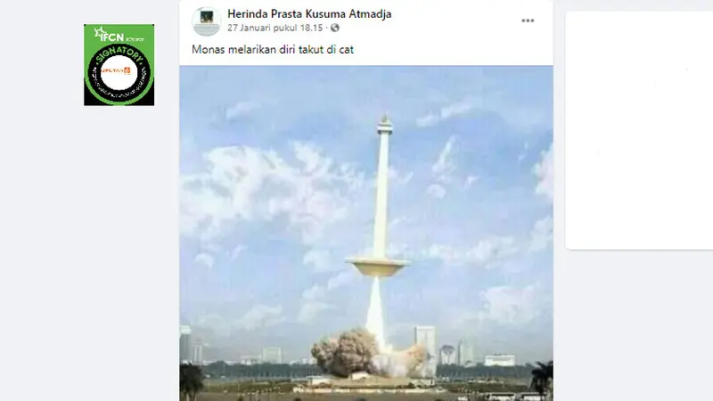 Cek Fakta Liputan6.com menelusuri Klaim foto monas melarikan diri takut dicat