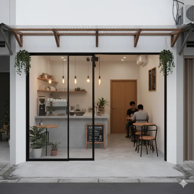Desain Warung Kopi Kekinian di Garasi Rumah
