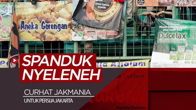 Berita video curhat beberapa Jakmania tentang spanduk nyeleneh yang dibentangkan di tribun saat Persija Jakarta bermain pada laga kandang Liga 1 2019.