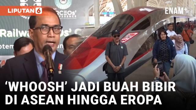 Menteri Perhubungan (Menhub) Budi Karya Sumadi memamerkan Kereta Cepat Whoosh yang menjadi buah bibir di mata internasional. Ini dinilai jadi bukti keberhasilan pembangunan sektor kereta api Indonesia.