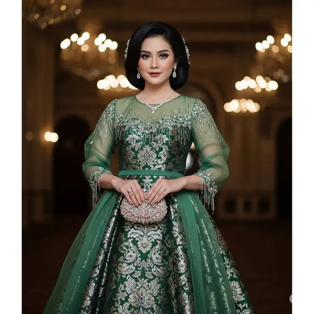 Brokat Timbul dengan Outer Organza Beraksen Payet