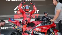 Marc Marquez usai finis pertama pada Sprint Race MotoGP Aragon 2025. (LLUIS GENE / AFP)