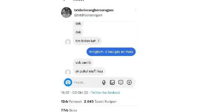Akun Twitter @txtdariorangberseragam