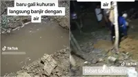 Video viral liang kubur baru digali tiba-tiba langsung dipenuhi air. (Sumber: TikTok/asmawijayamacen)