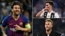 Bintang Barcelona, Lionel Messi, masih menjadi pimpinan sementara pencetak gol terbanyak Liga Champions dengan torehan lima gol. Berikut daftar top scorer Liga Champions hingga matchday kedua. (Kolase foto-foto AFP)