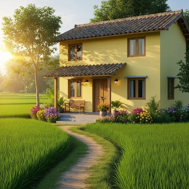 Pilihan Warna Cat Rumah untuk Rumah di Desa Menghadap Timur (Image by Gemini AI)