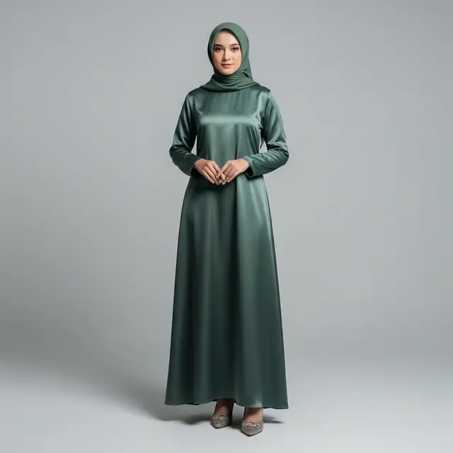 Model Gamis Terbaru Bahan Satin
