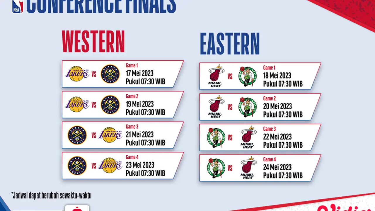 Jadwal Lengkap NBA Conference Semifinals 18-25 Mei di Vidio : Miami Heat Vs Boston Celtics, LA Lakers Vs Denver Nuggets