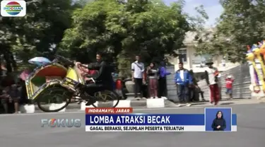 Memperingati hari jadi Kabupaten Indramayu ke-491, sejumlah tukang becak ikut serta dalam lomba atraksi becak.