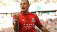 Selebrasi gol bek Liverpool asal Slovakia Martin Skrtel ke gawang Bolton Wanderers dalam lanjutan EPL yang berlangsung di Anfield Stadium, 27 Agustus 2011. AFP PHOTO / ANDREW YATES