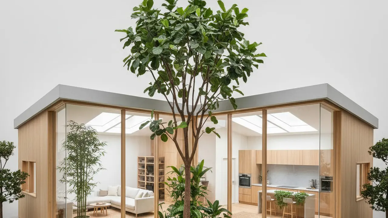 Rumah Kecil Tapi Luas dengan Taman Dalam Rumah dan Pohon Indoor
