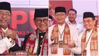 Ridwan Kamil-Suswono dan Pramono Anung-Rano dipakaikan cukin saat daftar Pilkada Jakarta. (Liputan6.com/Angga Yuniar)