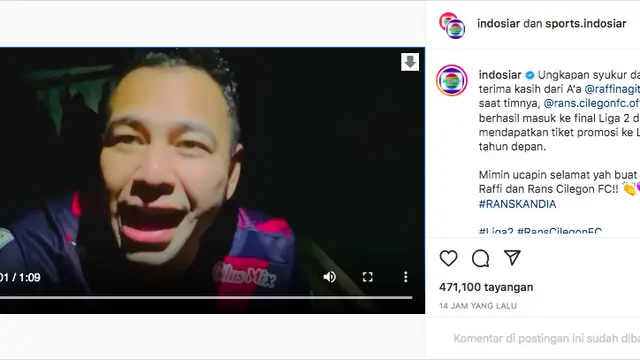 RANS Cilegon FC Berhasil Lolos ke Liga 1 (instagram.cpm/indosiar)