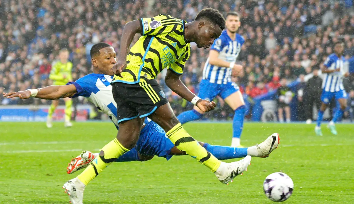 Gol Kai Havertz pada menit ke-62, dan Leandro Trossard (86') mengunci kemenangan Arsenal atas Brighton. (AP Photo/Dave Shopland)