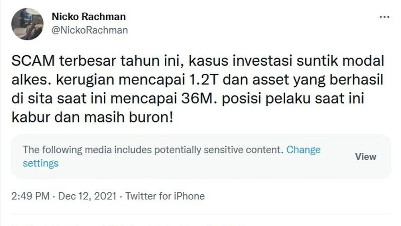 Tangkapan layar korban investasi bodong alat kesehatan.