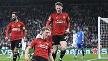 Striker Manchester United Rasmus Hojlund merayakan golnya ke gawang Copenhagen dalam pertandingan Grup A Liga Champions di Stadion Parken, Kamis (9/11/2023) dini hari WIB. (Jonathan NACKSTRAND / AFP)