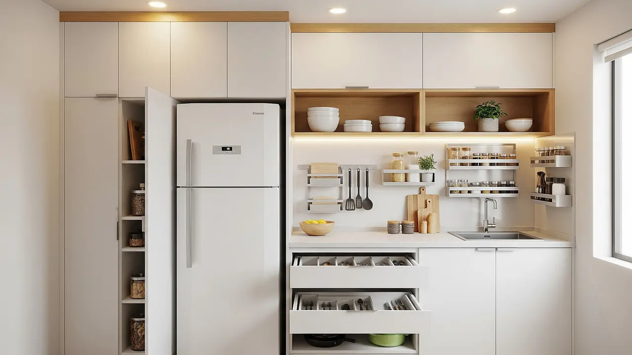 Desain Dapur Kecil 2x2 Meter Muat Kulkas dan Kitchen Set/ Ilustrasi AI