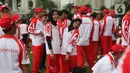 Sejumlah atlet perempuan berpose saat pelepasan Kontingen Indonesia untuk SEA Games 2019 Filipina di Istana Bogor, Jawa Barat, Rabu (27/11/2019). Sebanyak 841 atlet Indonesia akan berlaga di 52 cabang olahraga pada ajang multievent olahraga terbesar se-Asia Tenggara. (Liputan6.com/Angga Yuniar)