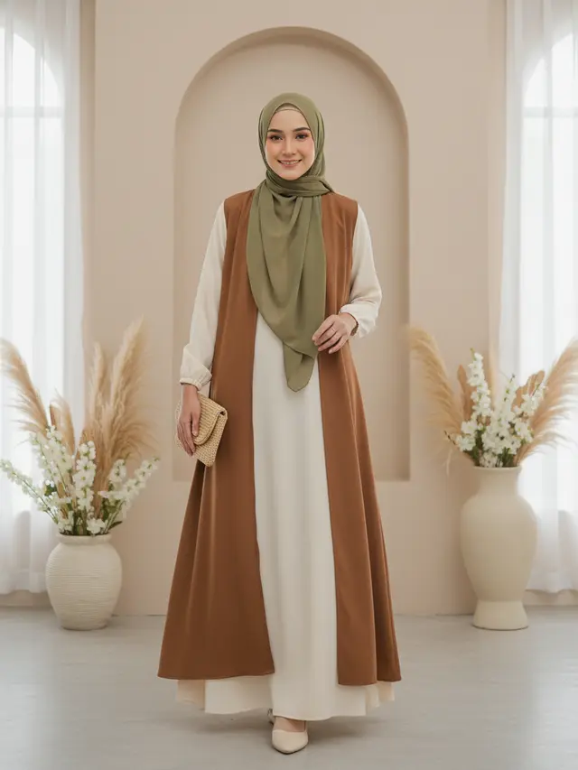 7 Model Gamis Terbaru Kombinasi Rompi, Tampil Modis dan Elegan untuk Segala Acara