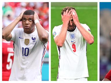 Fase grup Euro 2020 (Euro 2021) telah usai dan sejumlah tim unggulan berhasil melaju ke fase knock out. Meski demikian ada beberapa bintang yang belum mampu menunjukkan kehebatannya di fase grup. (Foto: AP & AFP)