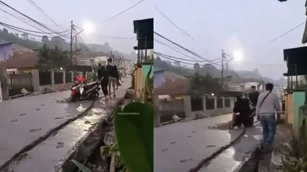 Ibu-Ibu Emosi Jiwa Melihat Aksi Dua Pria Menerobos Cor Jalan yang Masih Basah