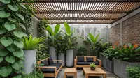 6 Desain Teras Industrial Tapi Dipadukan Kebun Hijau Biar Tidak Kaku dan Menyegarkan