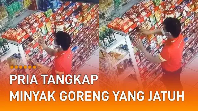 VIDEO: Bak Spiderman, Pria Tangkap Minyak Goreng yang Jatuh dari Rak
