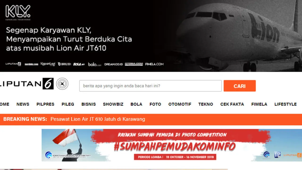 Duka untuk Lion Air JT 610, logo Liputan6.com berubah jadi hitam