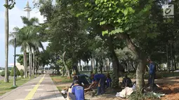 Petugas menyelesaikan pembuatan sumur resapan di kawasan Monas, Jakarta, Selasa (26/2). Pemkot Jakarta Pusat akan membangun 1.000 sumur resapan yang tersebar di berbagai lokasi untuk menampung air hujan. (Liputan6.com/Immanuel Antonius)