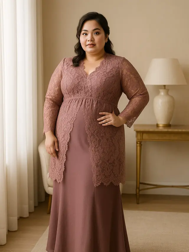 Model Kebaya Panjang Brokat untuk Orang Gemuk