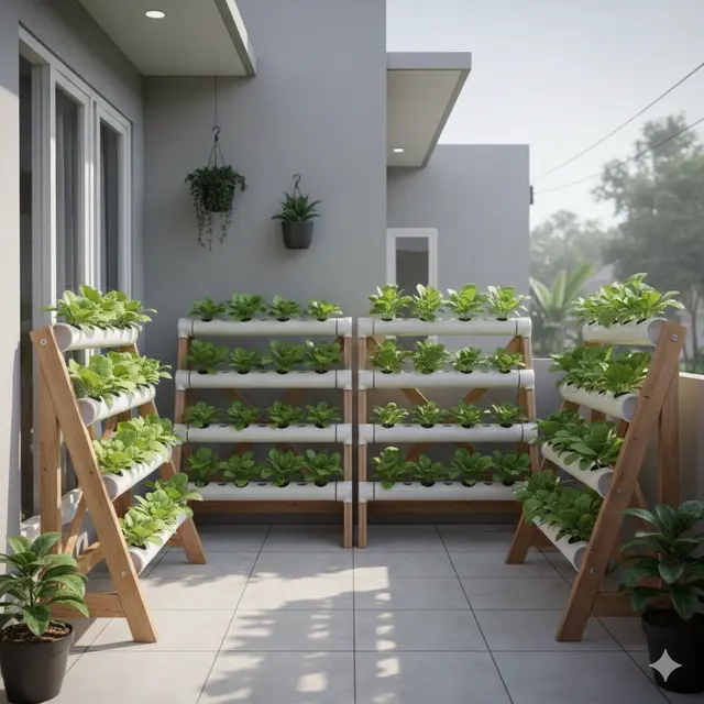 Desain Kebun Sayur Teras Pakai Pipa PVC
