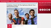Penjualan tiket konser Coldplay Singapore dilakukan melalui website Live Nation (Foto: Screenshot Livenation.sg).