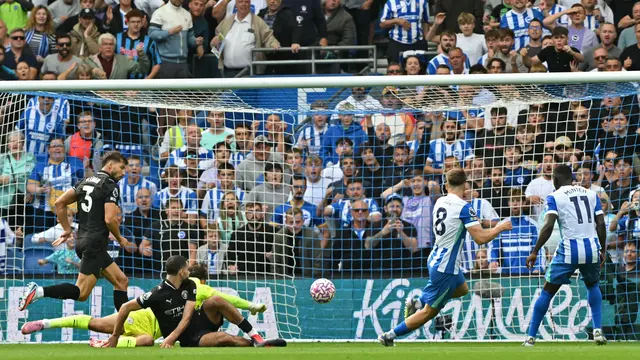 Selebrasi Brighton saat mengalahkan Manchester City di Liga Inggris 2025/2026