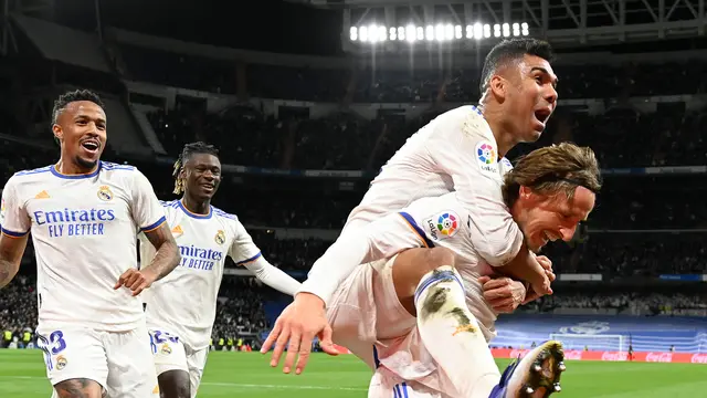 Selebrasi pemain Real Madrid saat melawan Sociedad