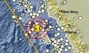 Gempa Magnitudo 6,1 mengguncang wilayah Nias Selatan, Sumut, Selasa (18/8/2026), pukul 13.02.23 WIB. (Liputan6.com/ Dok BMKG)